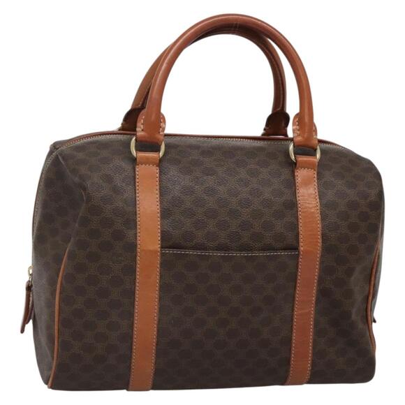 CELINE Macadam Canvas Hand Bag Pvc Leather Brown Gold - Picture 1 of 12